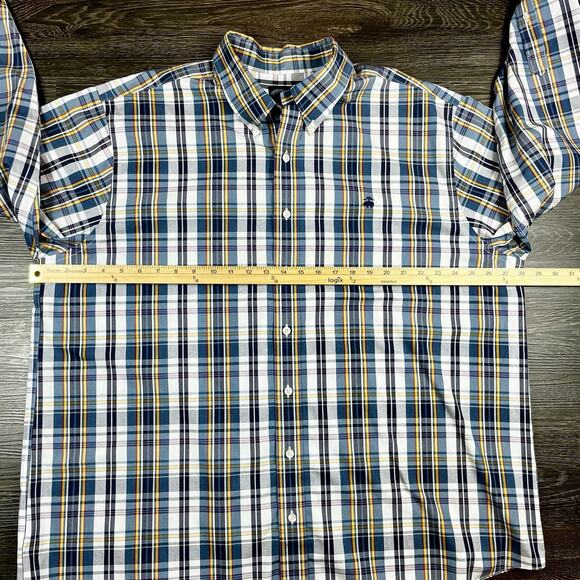 BROOKS BROTHERS Big&Tall Long Sleeve Shirt Non Iron 1XL Blue Yellow Plaid Preppy - Picture 9 of 14